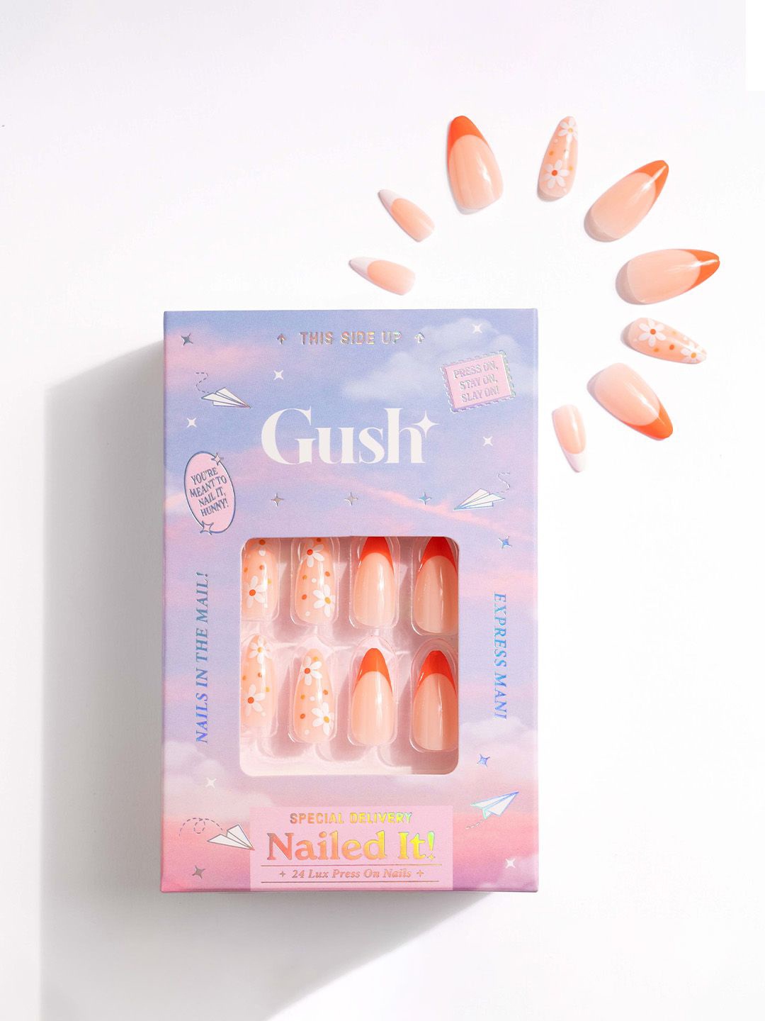 

Gush Beauty 24-Pcs Nailed It Press On Artificial Nails - Spring Daisy Tips, Peach