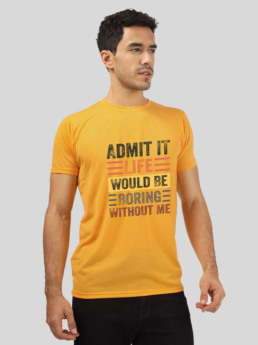 

Greylongg Men Typography Printed Round Neck T-Shirt, Mustard