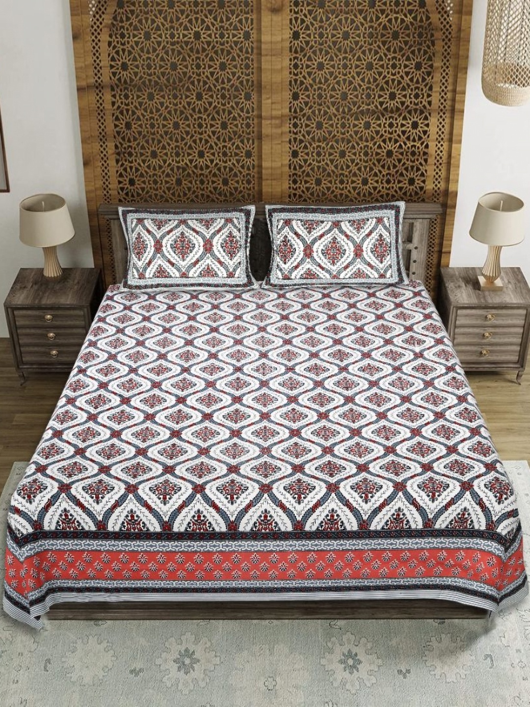 

EasyGoods Grey & White Cotton Ethnic Motifs 210 TC King Bedsheet with 2 Pillow Covers