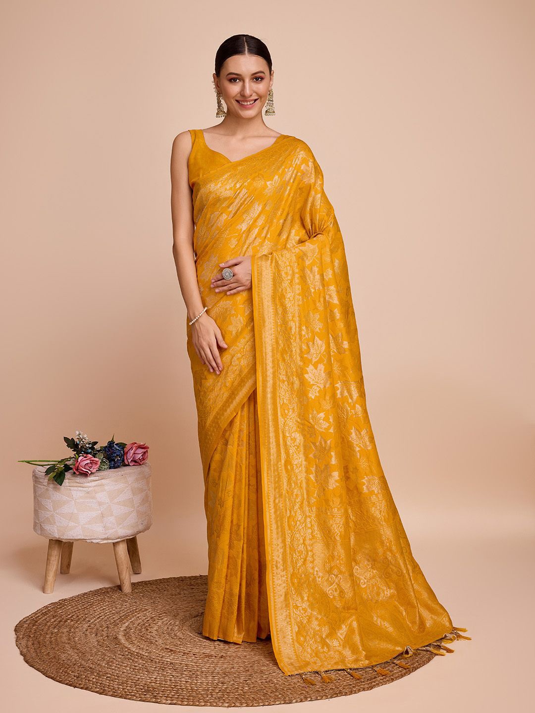 

Upalksh Ethnic Motifs Zari Banarasi Saree, Yellow