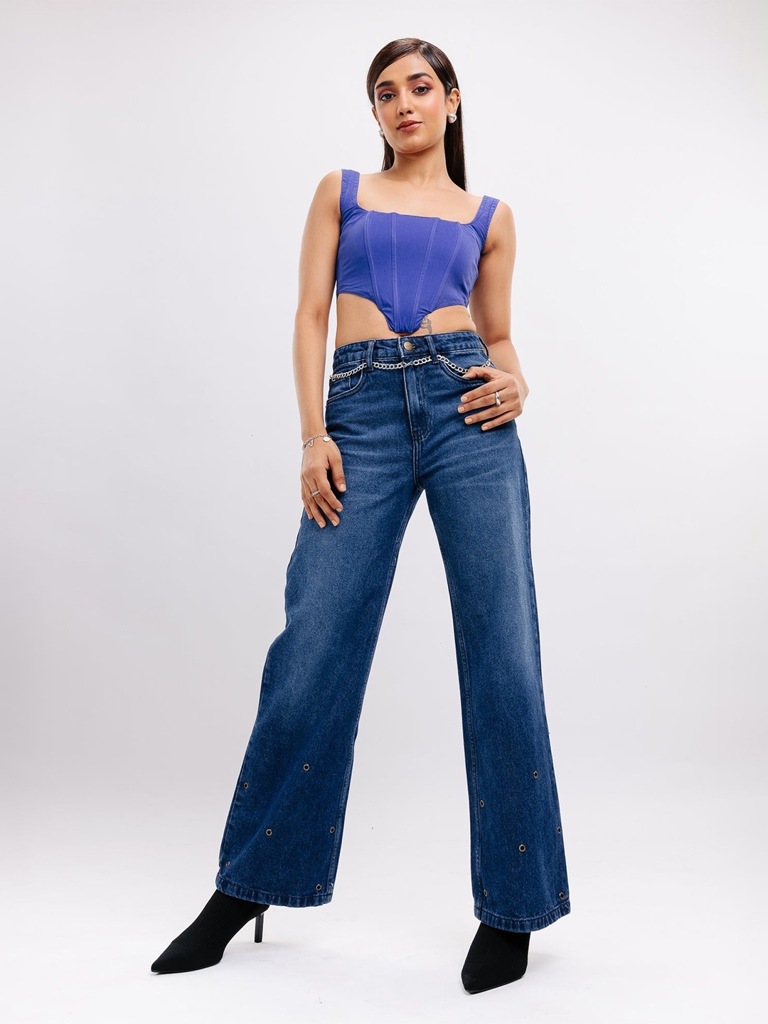 

FREAKINS Women Wide Leg High-Rise Cotton Light Fade Jeans, Blue