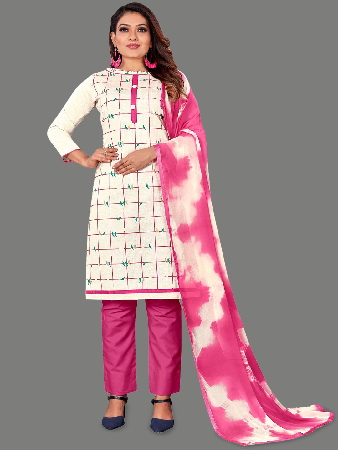 

JULEE Printed Pure Cotton Unstitched Dress Material, Pink