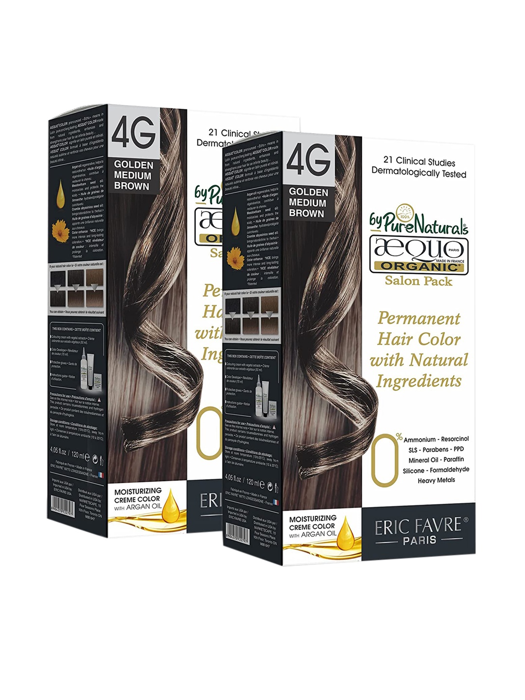 

Aequo Organic Set of 2 Permanent Cream Hair Color 120 ml Each - Golden Medium Brown 4G