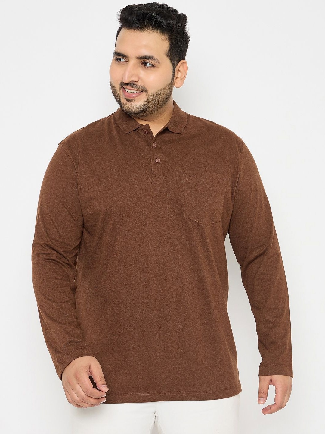 

Adobe Men Solid Polo Collar Cotton Plus Size T-shirt, Brown