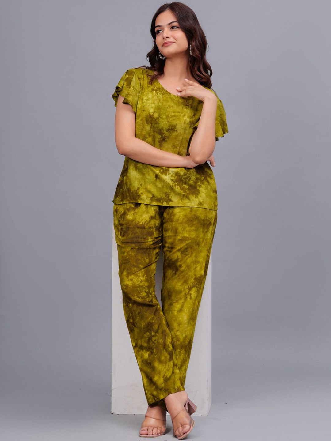 

Bachuu Tie and Dye Printed Top With Trousers Co-Ords, Olive