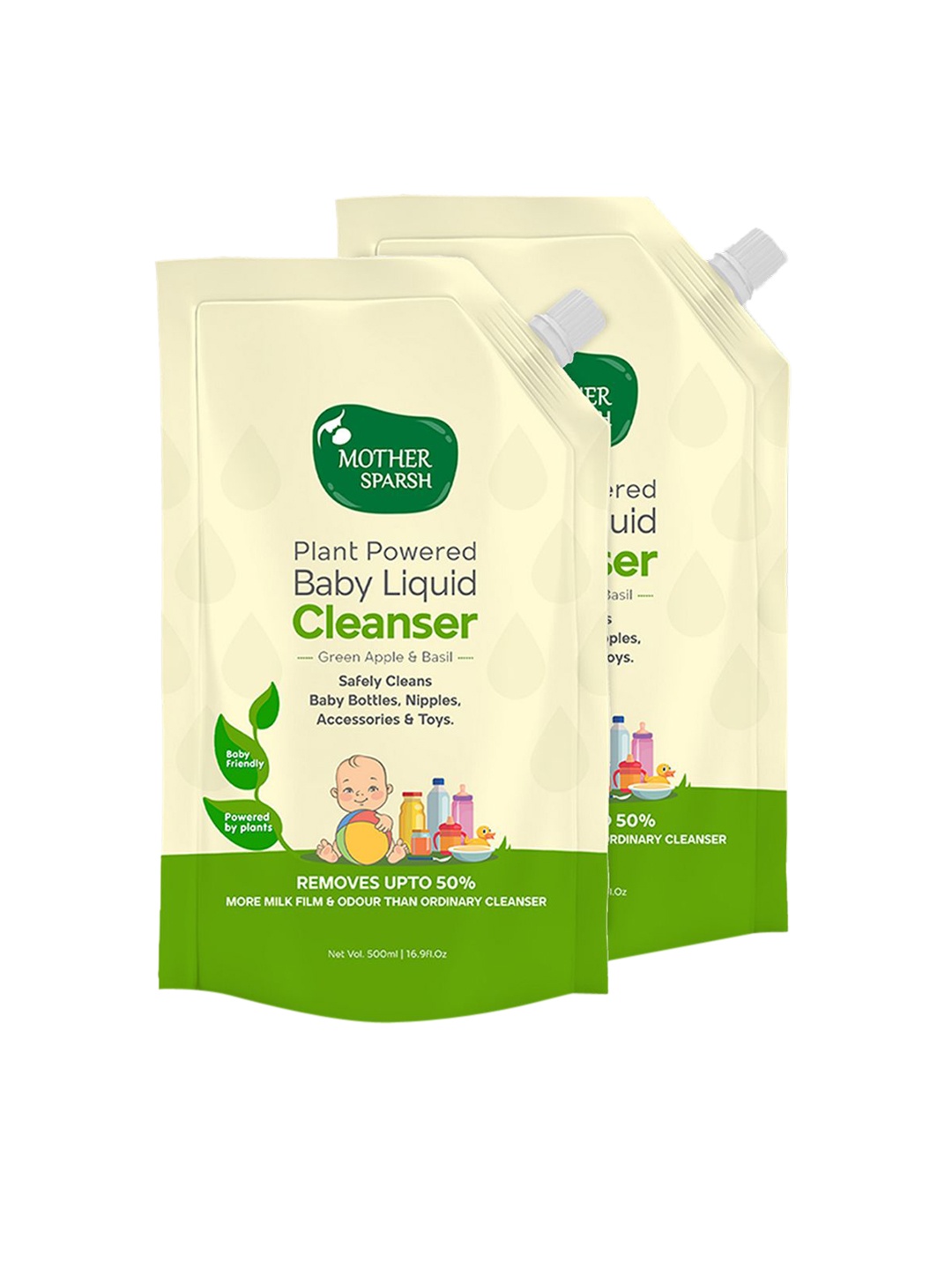 

Mother Sparsh Set Of 2 Plant Powered Natural Baby Liquid Cleanser Refill - 500ml Each, Transparent