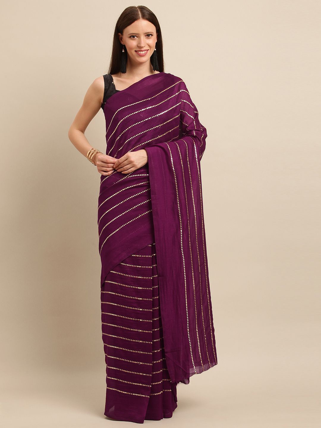 

Somras Striped Embroidered Poly Chiffon Saree, Magenta