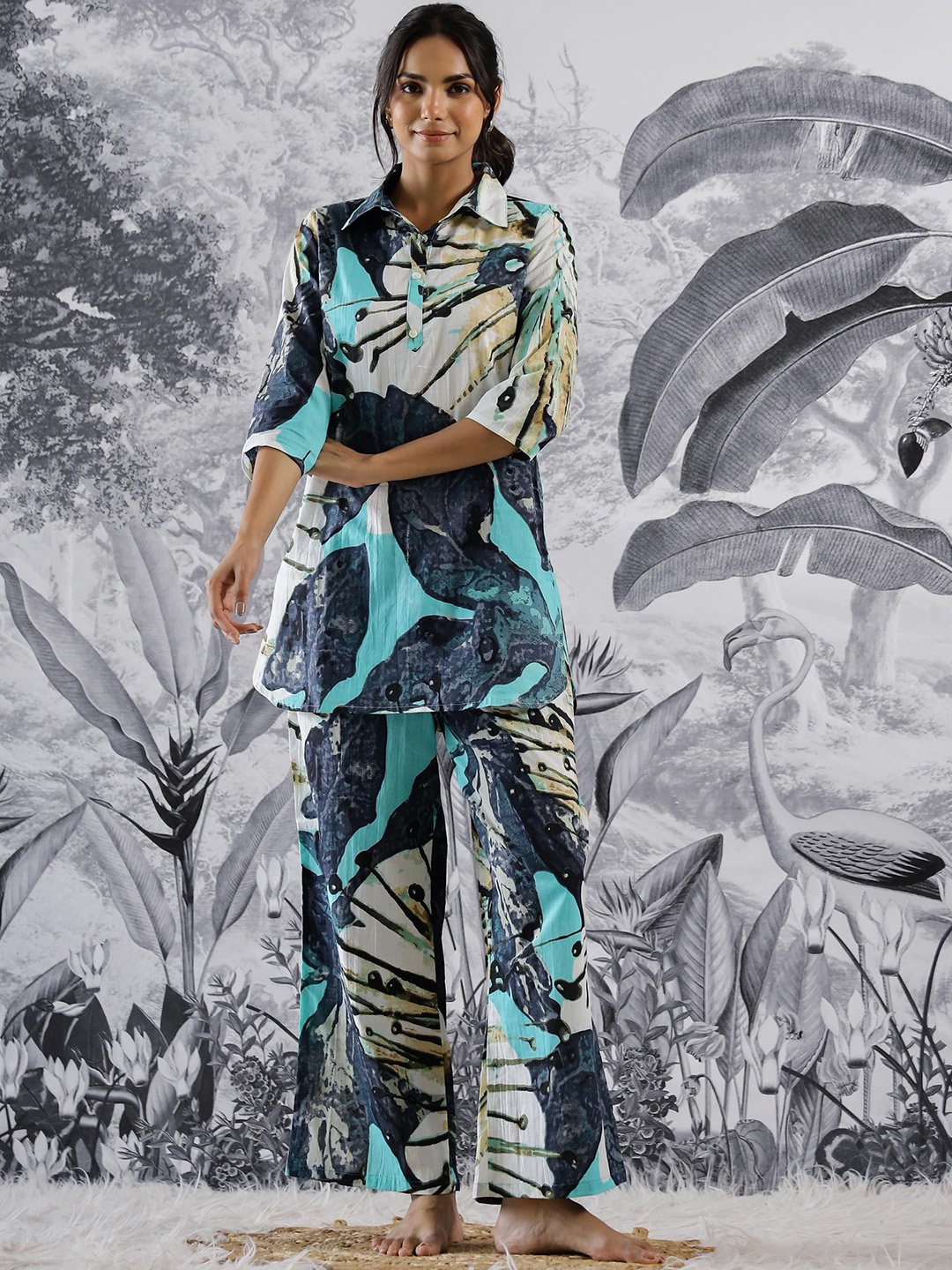 

FLAVIA CREATION Abstract Printed Pure Cotton Night Suits, Blue