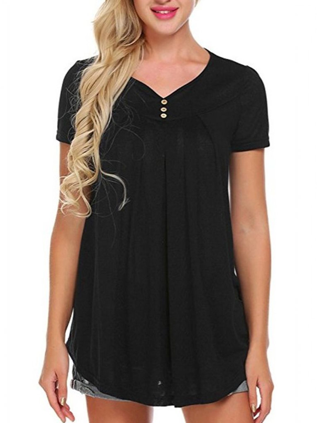 

StyleCast Women Solid V-Neck Top, Black