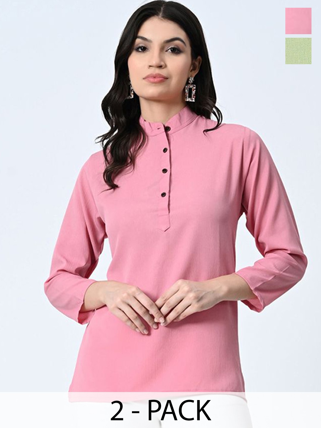 

BAESD Pack of 2 Mandarin Collar Crepe Straight Top, Pink