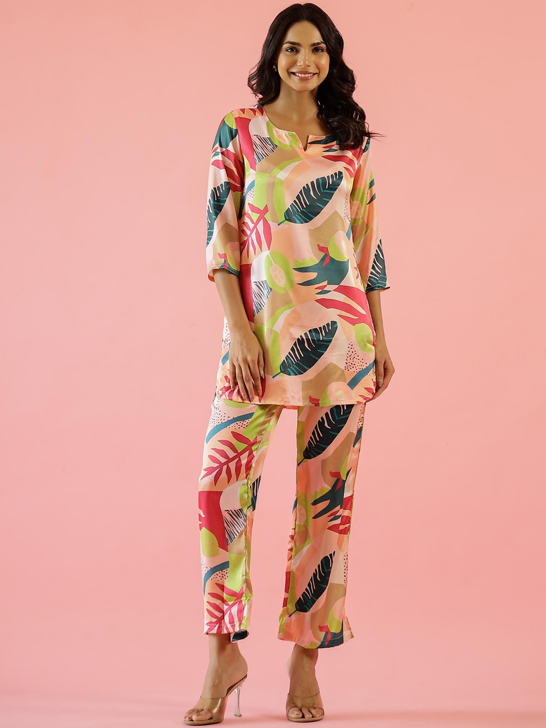 

FLAVIA CREATION Printed Pure Cotton Tunic With Trouser, Green