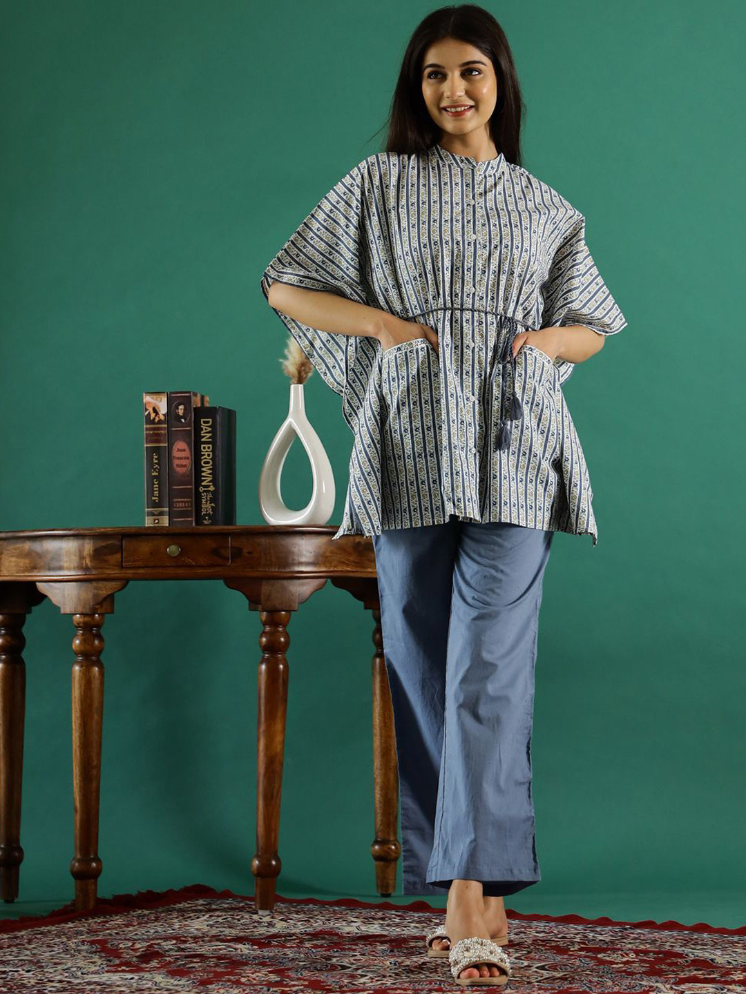 

RangDeep Women Printed Regular Pure Cotton Kurti with Trousers, Blue