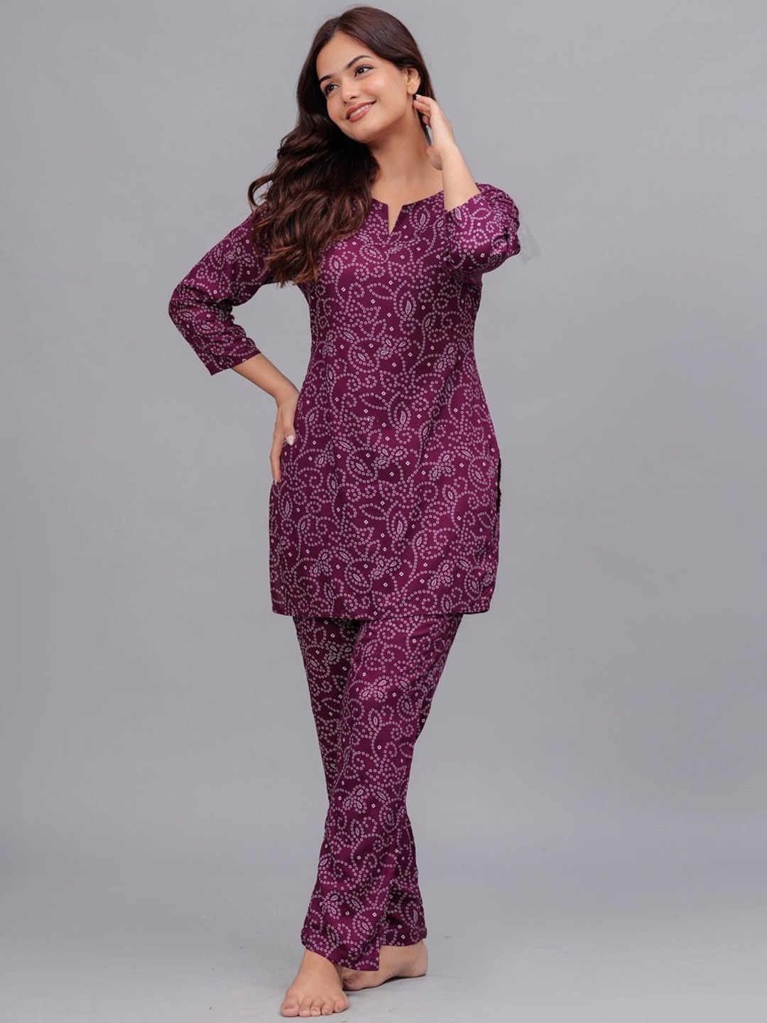 

Bachuu Printed Top With Pyjama, Purple