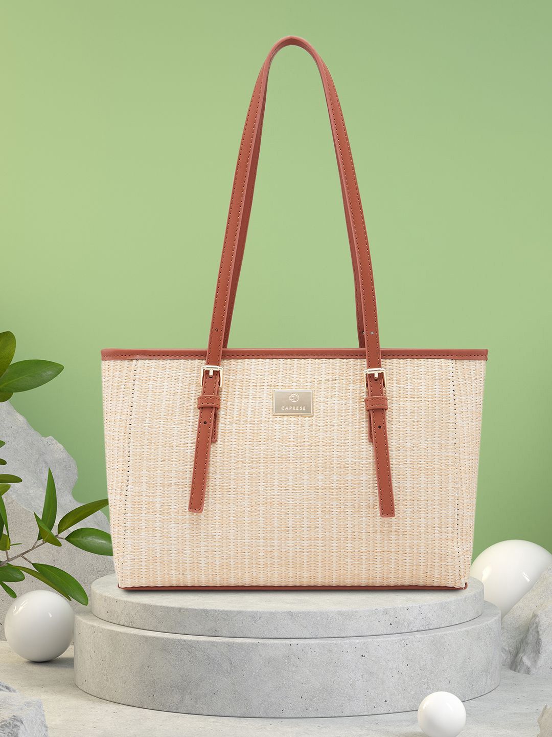 

Caprese Textured Structured Shoulder Bag with Tasselled, Brown