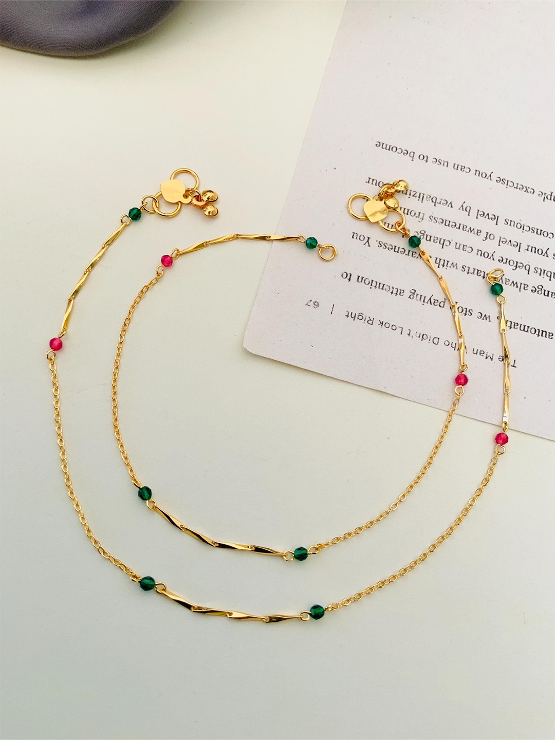 

ABDESIGNS Enchanting Gold-Plated Stones Studded and Beaded Anklet