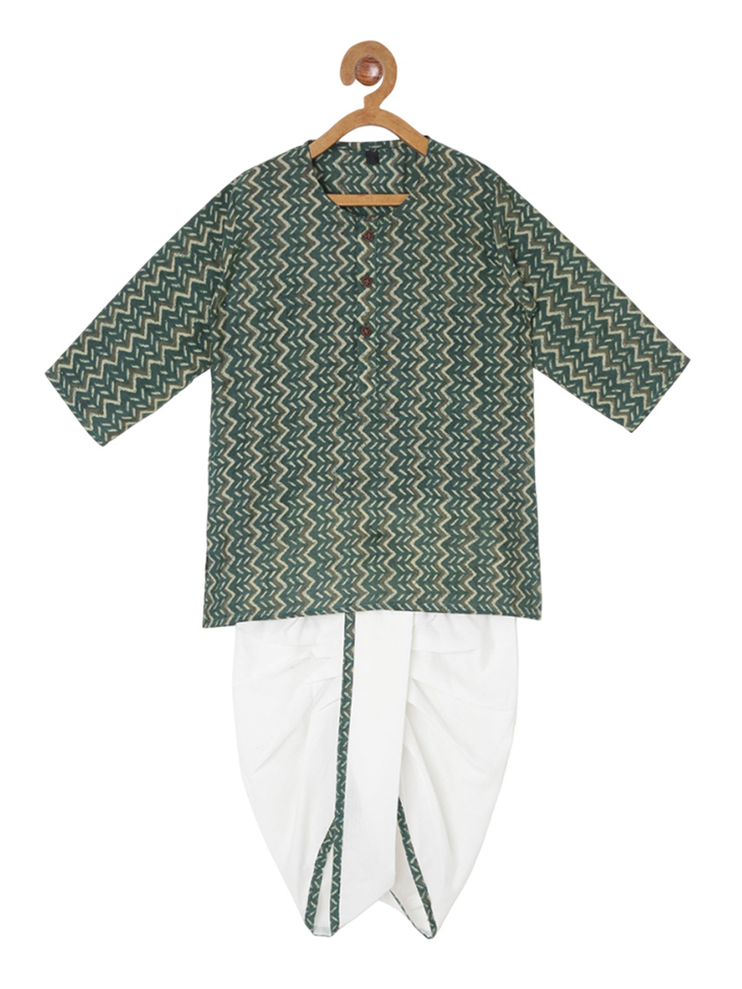 

BAESD Kids-Boys Chevron Printed Regular Straight Kurta with Dhoti Pants, Green