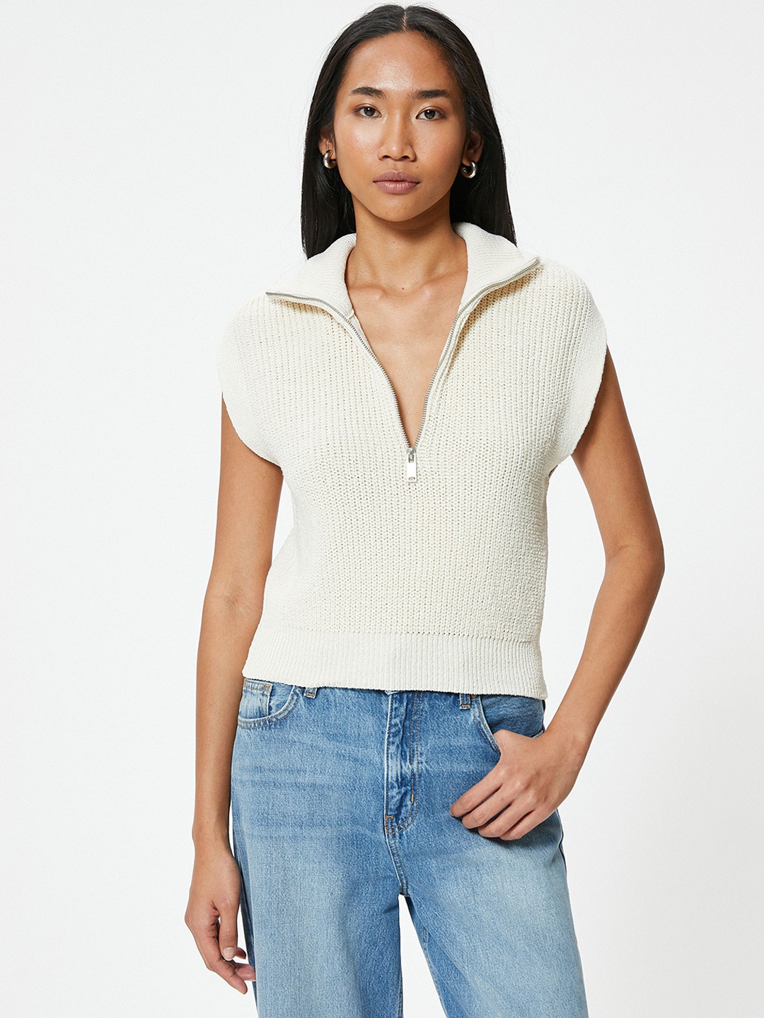

Koton Striped Sleeveless Pullover Sweater, Beige