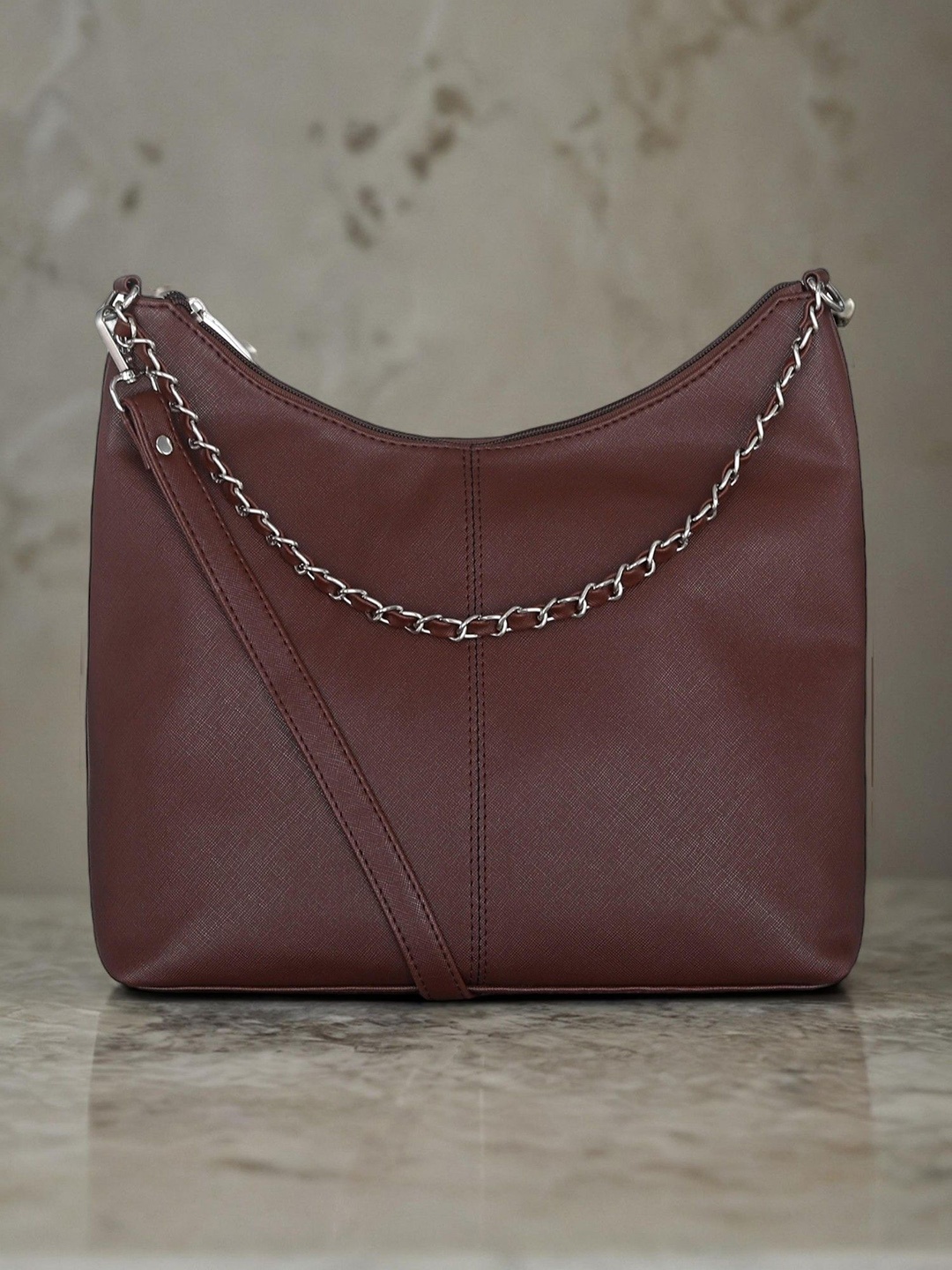 

DressBerry Textured Structured Sling Bag, Brown