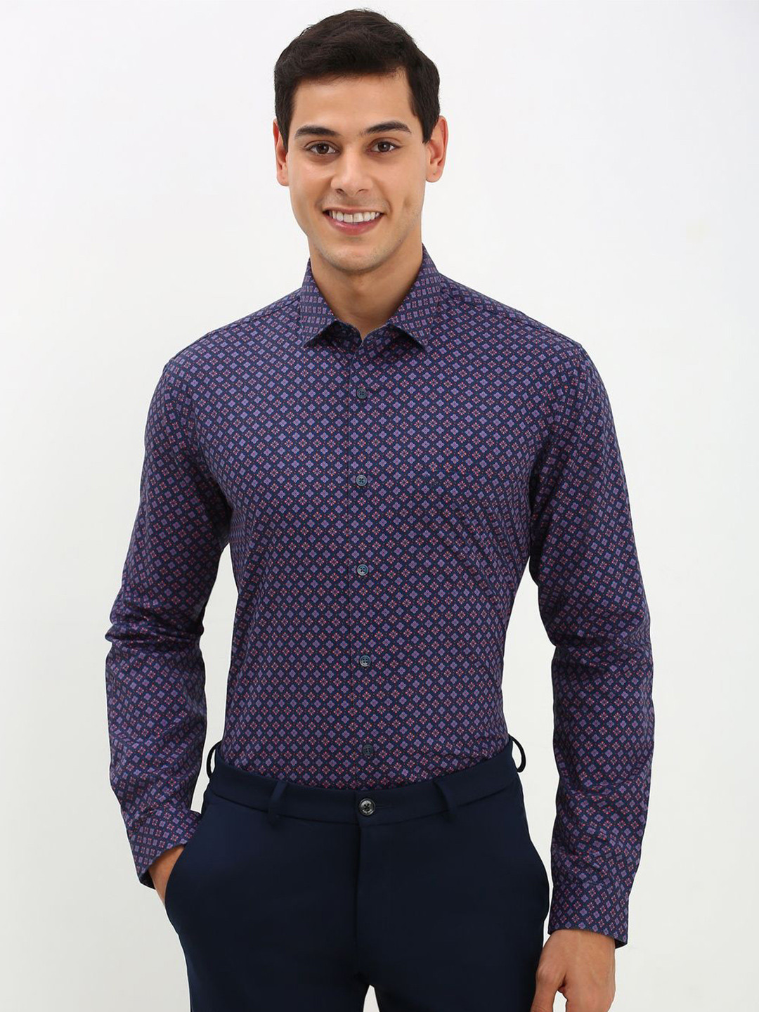 

Allen Solly Men Spread Collar Floral Printed Cotton Slim Fit Formal Shirt, Purple