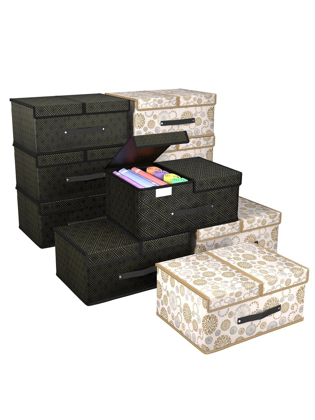 

Kuber Industries White & Black 10 Pieces Printed Wardrobe Multi-Utility Organisers