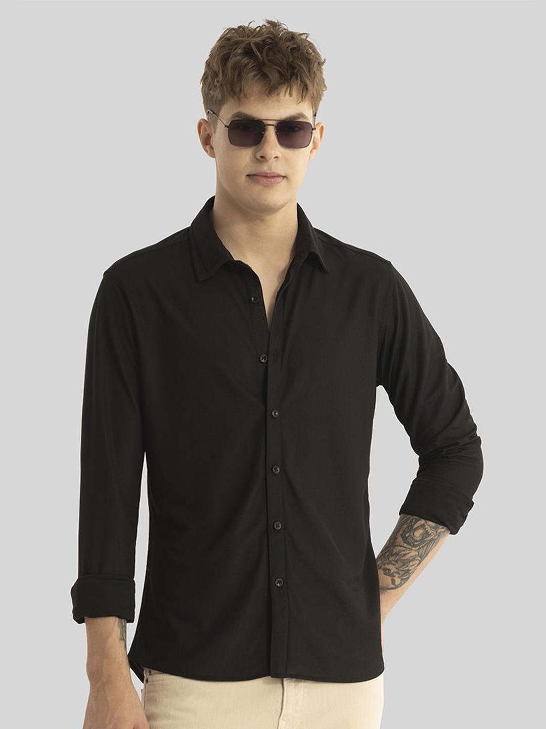

Snitch Men Smart Slim Fit Solid Opaque Casual Shirt, Black