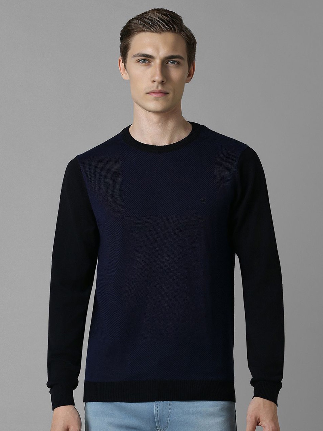 

Louis Philippe Men Striped Pullover, Navy blue