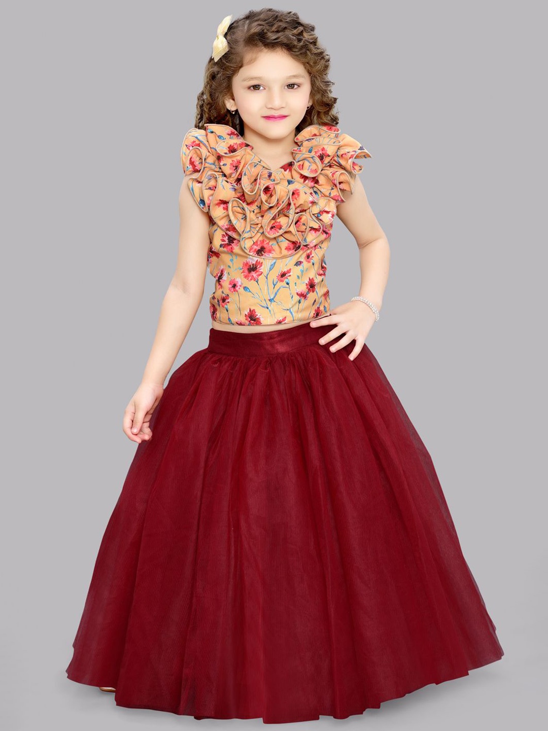 

Pink Chick Girls Printed Top with Skirt, Mustard