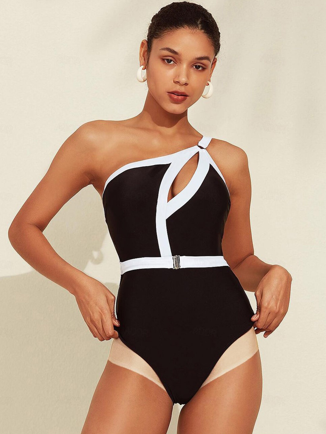 

Krelin Cut-Out One Shoulder Swim Bodysuit, Black