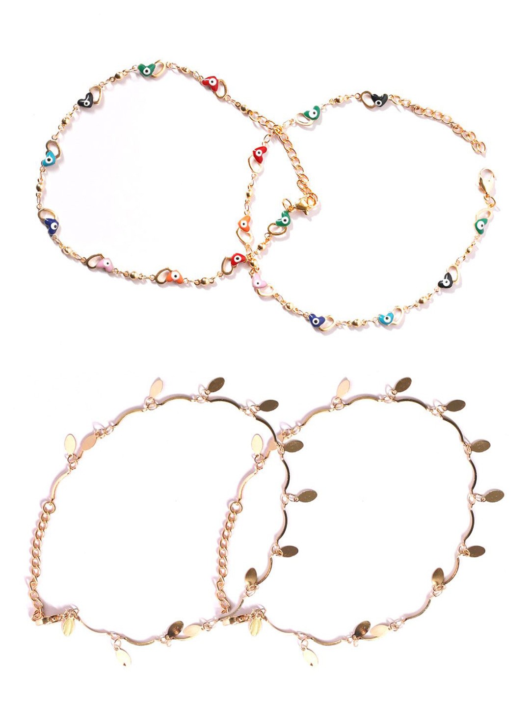 

VIRAASI Set of 2 Brass-Plated Evil Eye Anklets, Gold