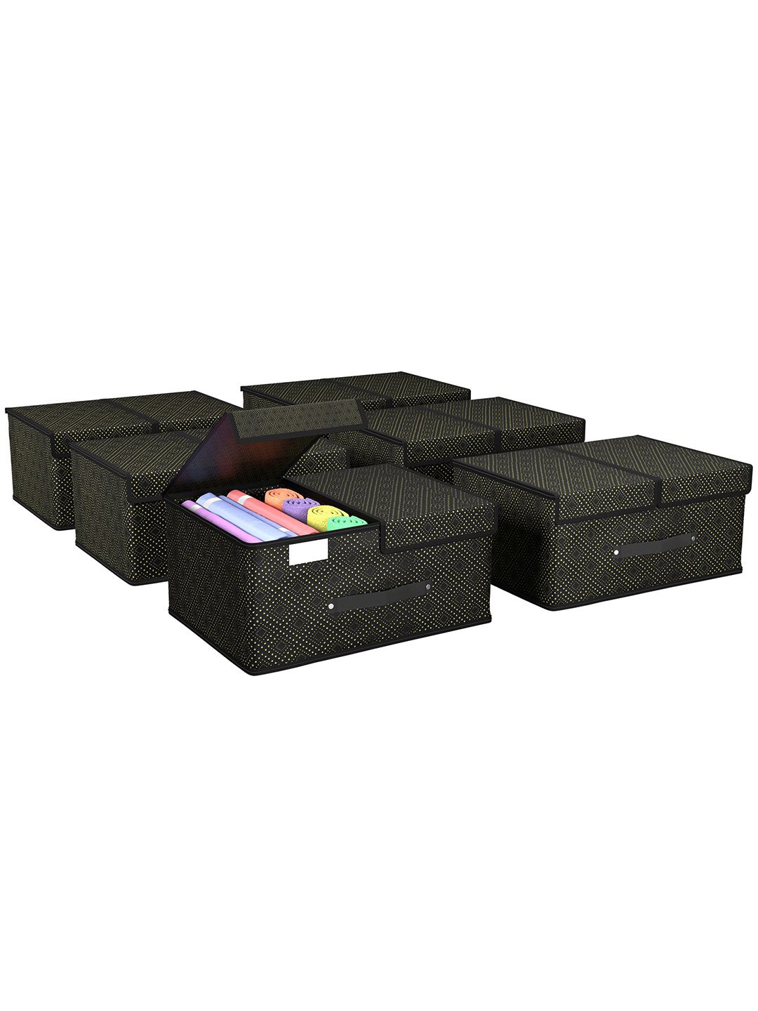 

Kuber Industries Black 6 Pieces Printed Foldable Multi-Utility Organisers