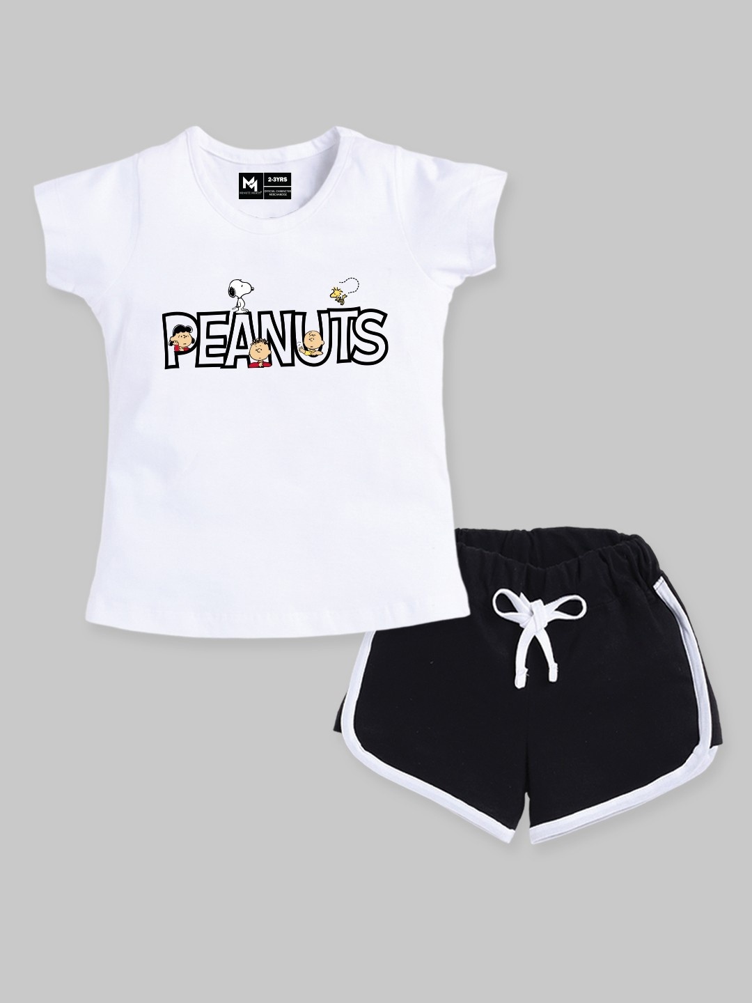 

YK X Minute Mirth Girls Printed Pure Cotton Tshirt with Shorts, White