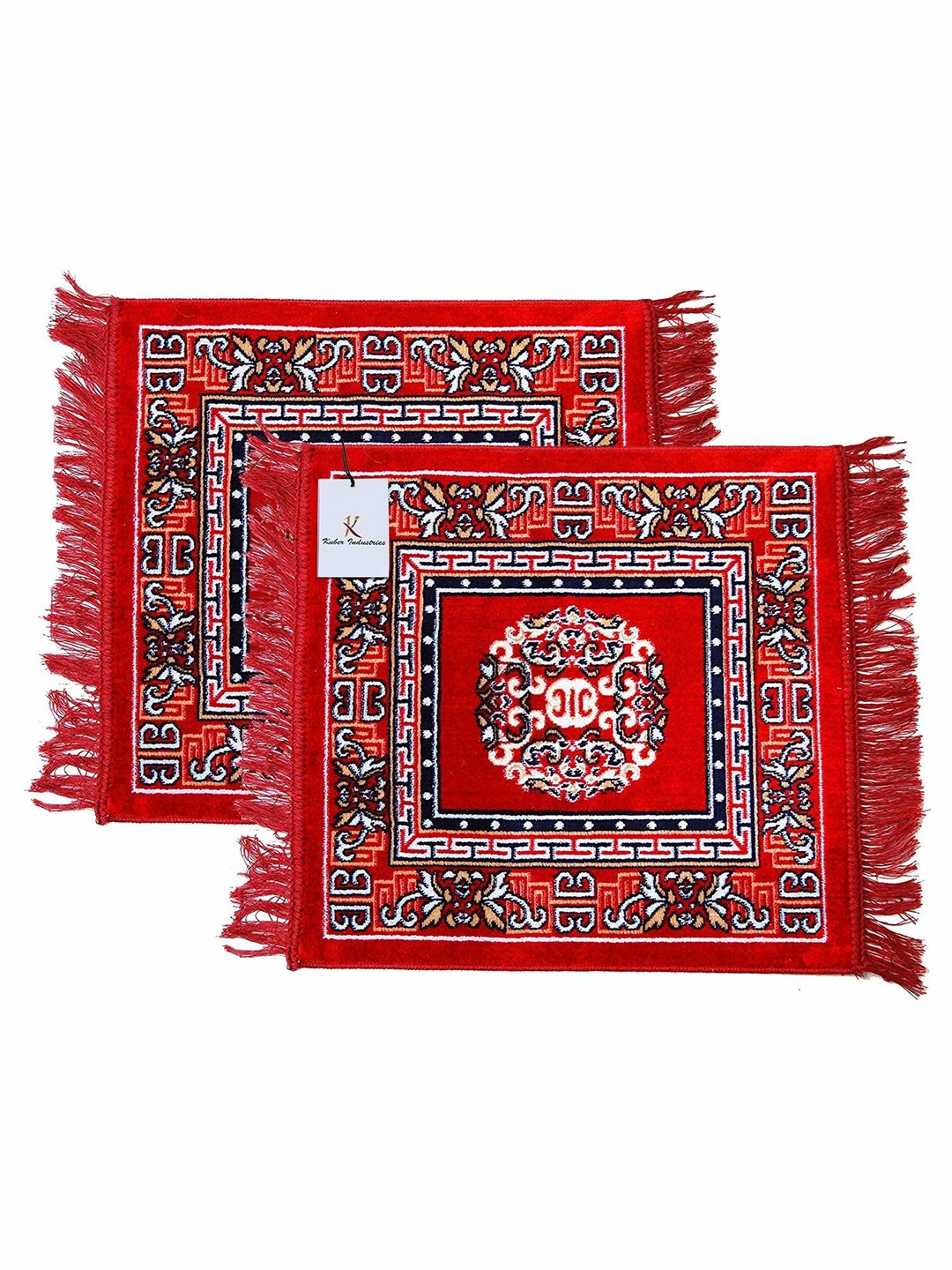 

Kuber Industries Red 2 Pieces Ethnic Motifs Printed Velvet Aasan Mat