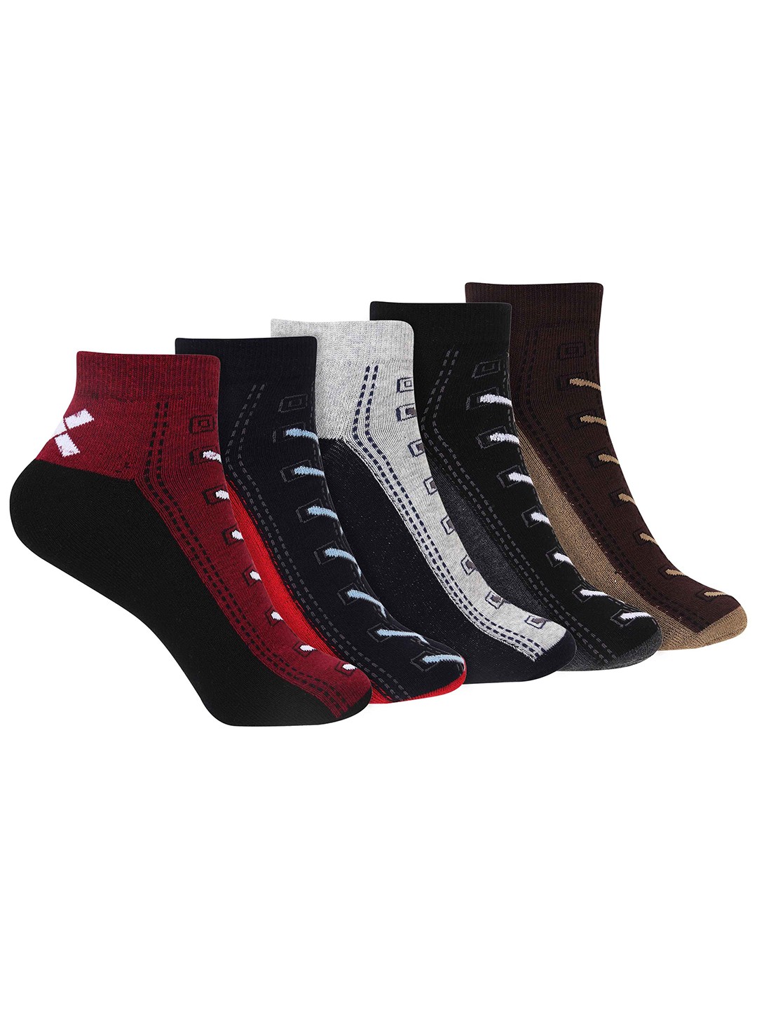 

HRX by Hrithik Roshan Pack Of 5 Patterned Ankle-Length Socks, Grey melange