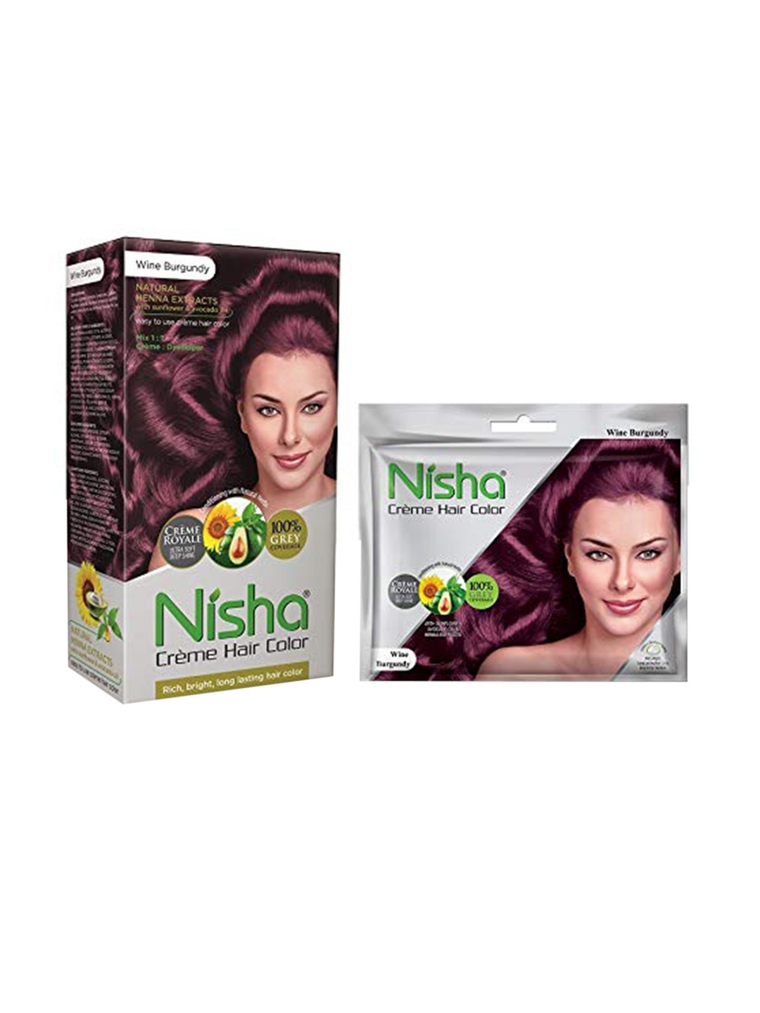 

Nisha Set of 2 No Ammonia Creme Hair Color with Sunflower 120 g & 40 g - Wine Burgundy