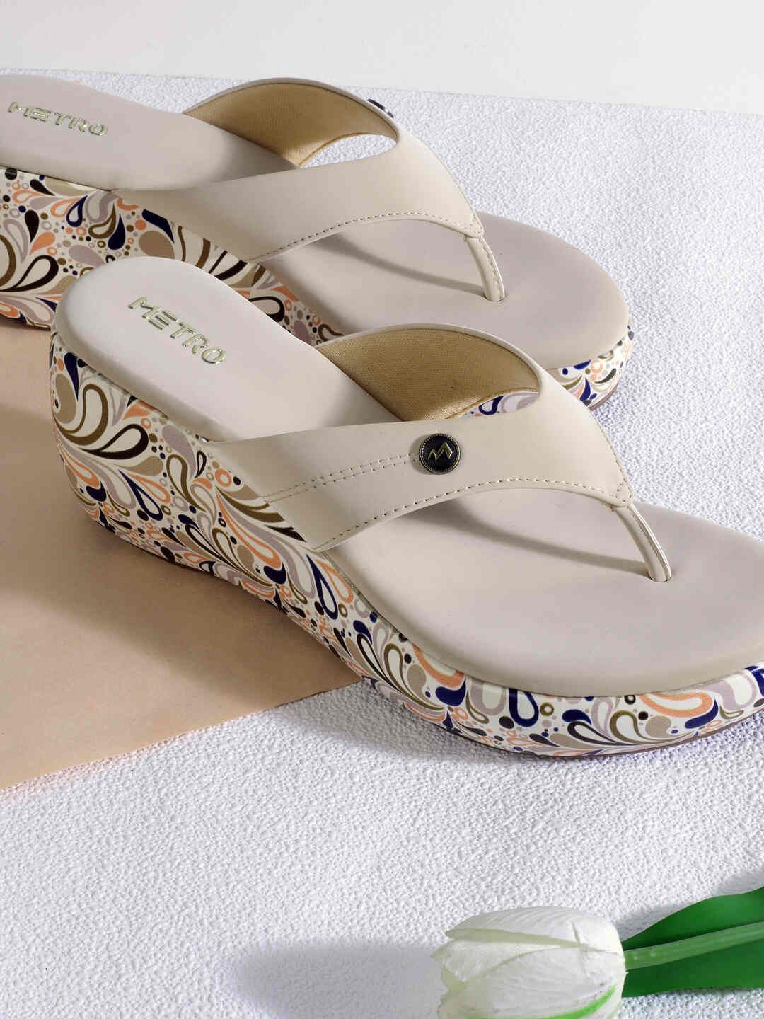 

Metro Women Open Toe Wedge Heel Sandals, Beige