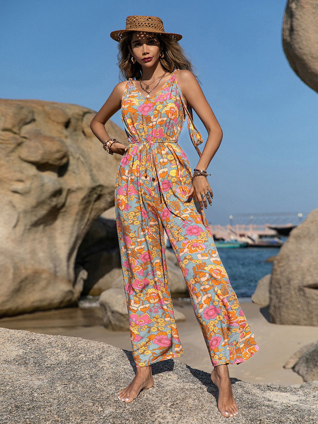 

JC Mode Women Printed Basic Jumpsuit, Blue