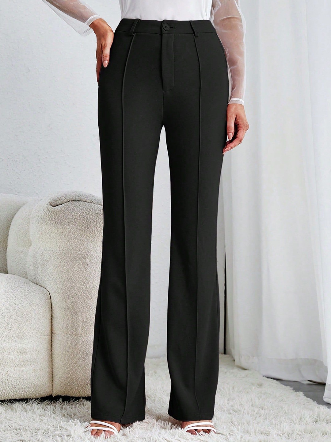 

ELYRAA Women Relaxed High-Rise Wrinkle Free Trousers, Black