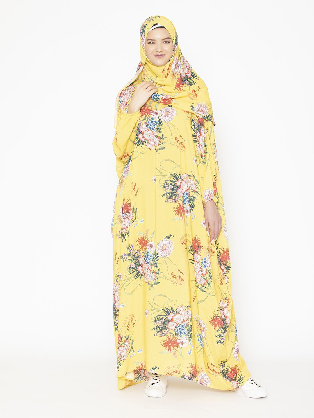 

SANASH Collections Floral Printed Abaya With Scarf, Yellow