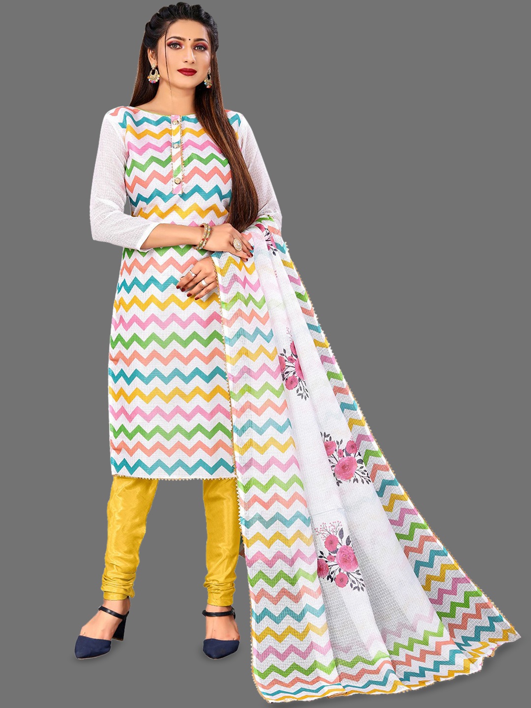 

JULEE Embroidered Pure Cotton Unstitched Dress Material, Yellow