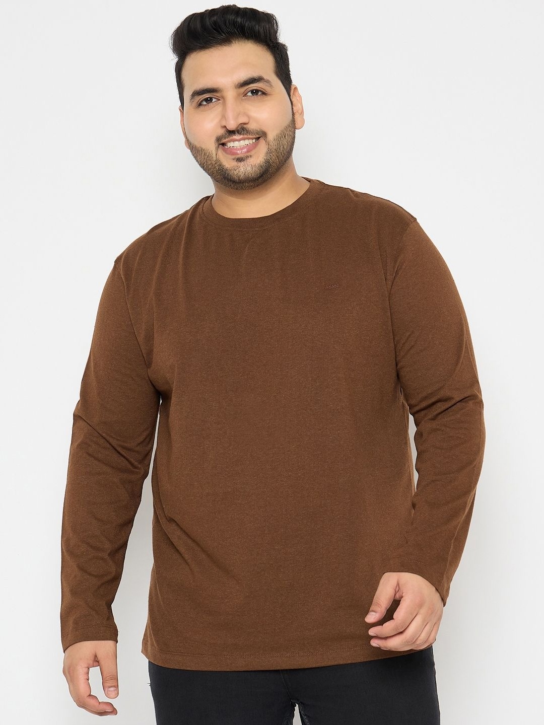 

Adobe Men Solid Round Neck Cotton Plus Size T-shirt, Brown