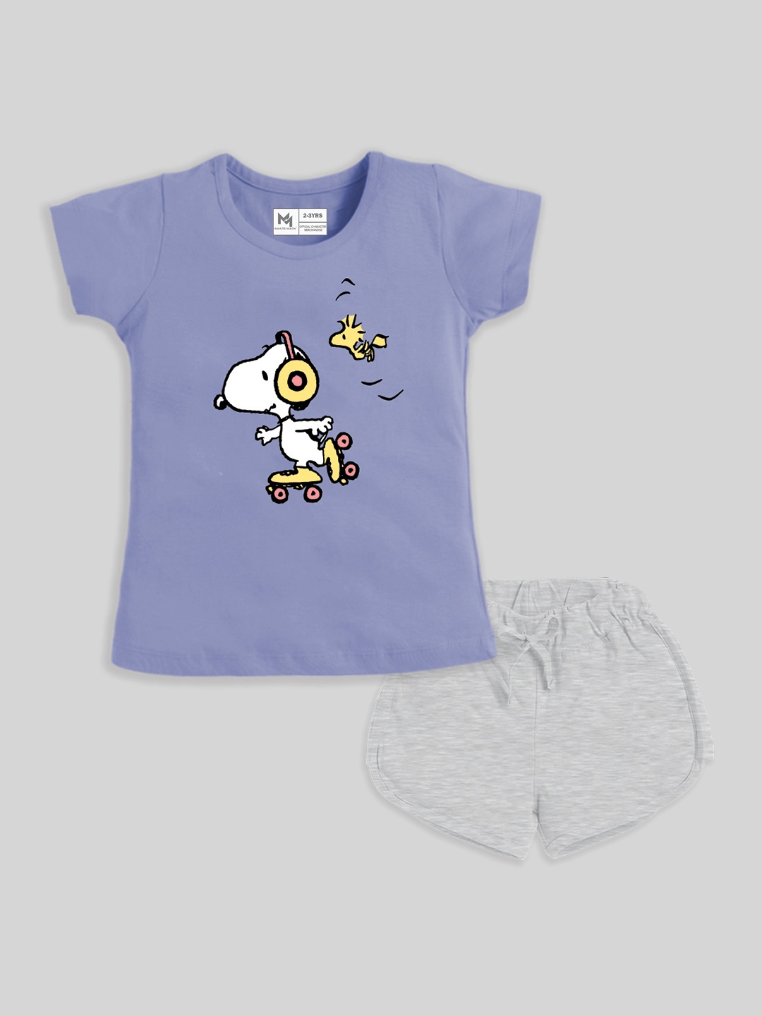 

YK X Minute Mirth Girls Pure Cotton Printed T-shirt With Shorts, Purple
