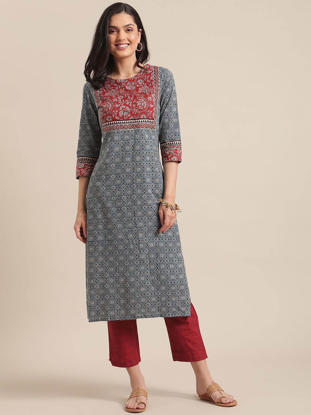 

Varanga Geometric Printed Cotton Straight Kurta, Blue