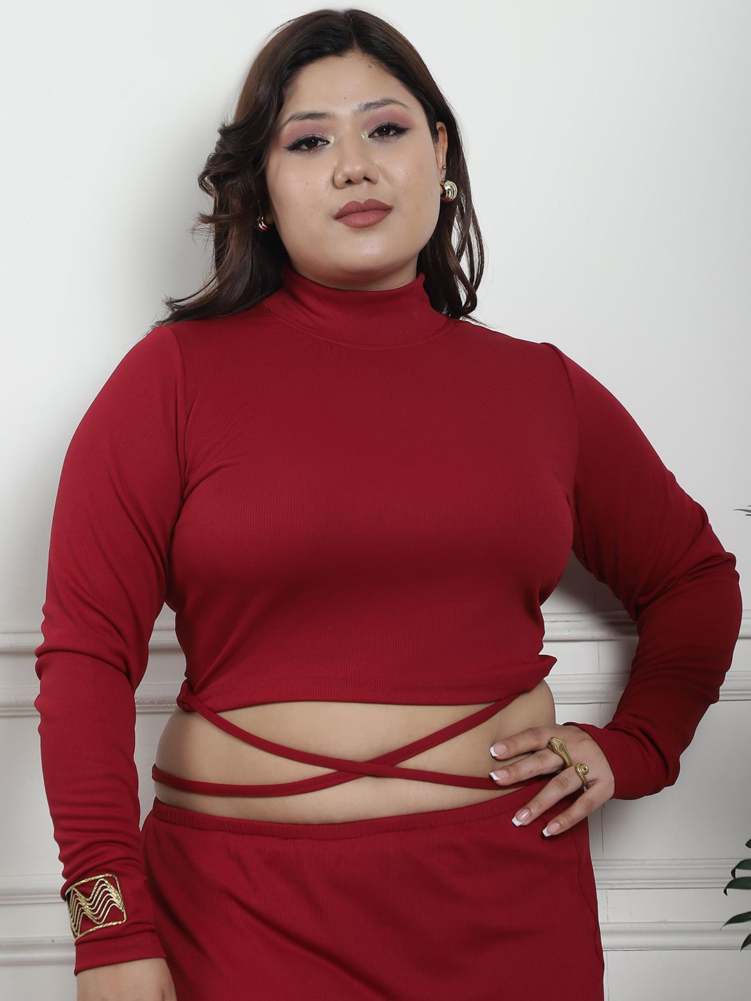 

thkgrlz Women Solid High Neck Plus Size Top, Maroon