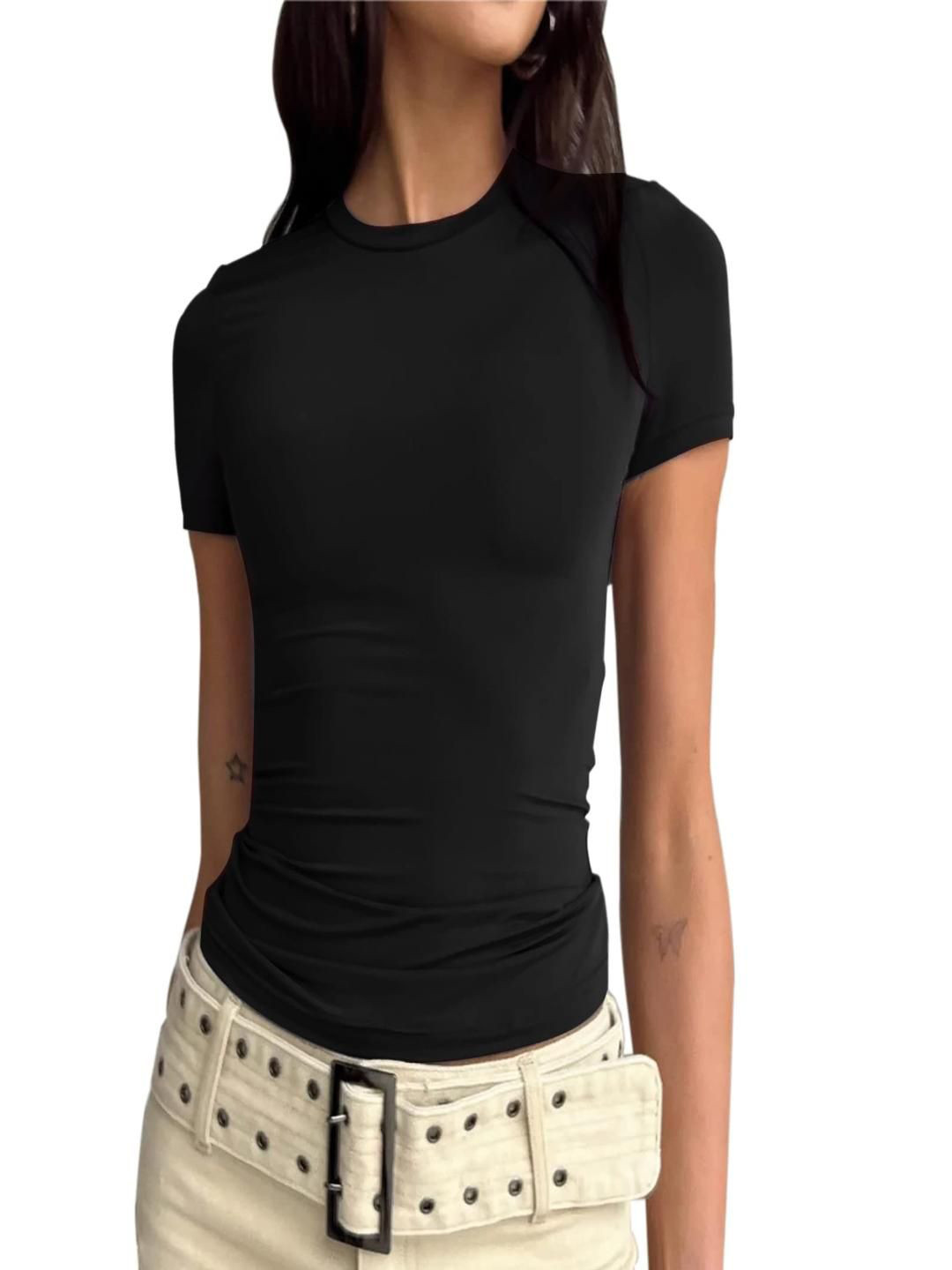 

StyleCast Women Solid Round Neck Top, Black