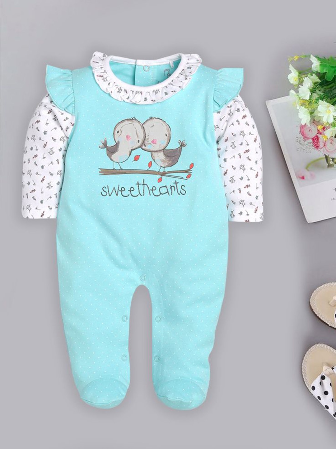 

BABY GO Infant Girls Printed Pure Cotton Rompers, Blue