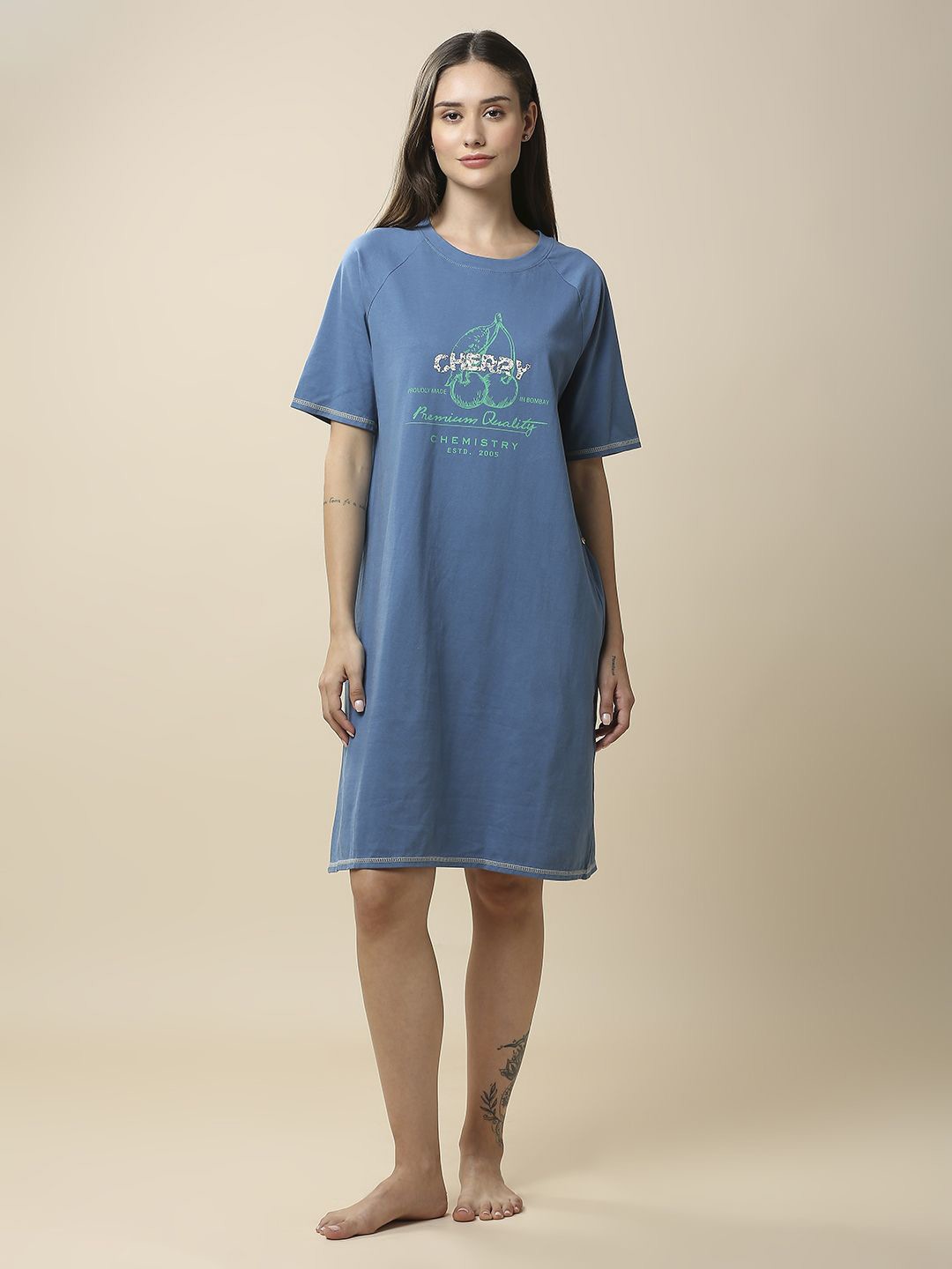 

Chemistry Printed Pure Cotton Nightdress, Blue