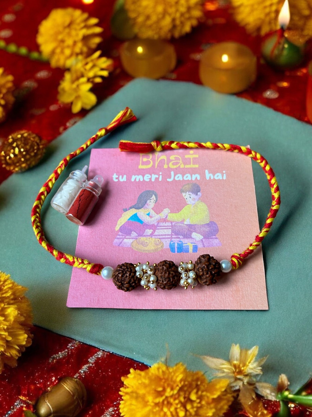 

JEWELWATI Boys Rudraksha Thread Rakhi, Red