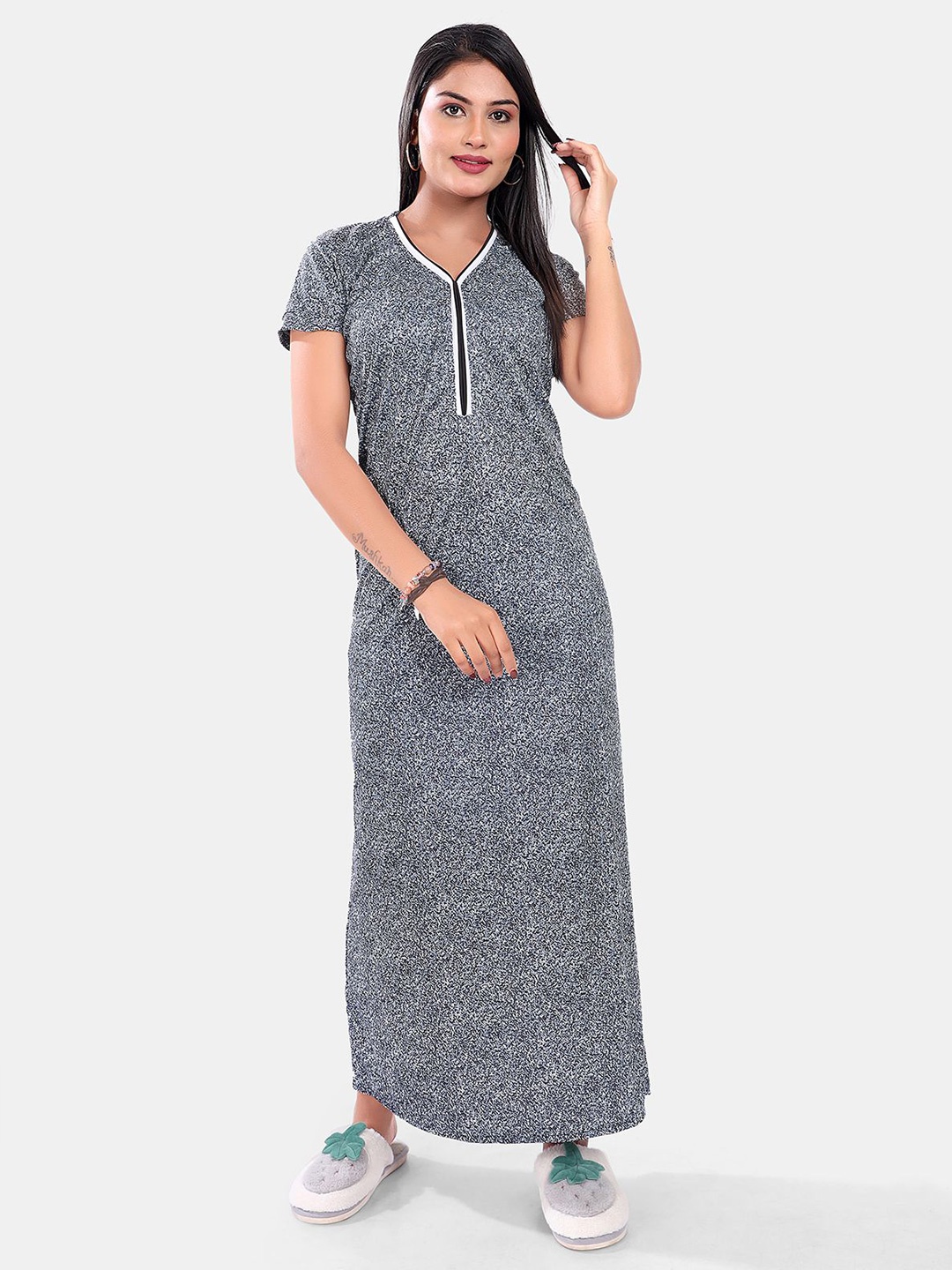 

Be You Printed Satin Maxi Nightdress, Black