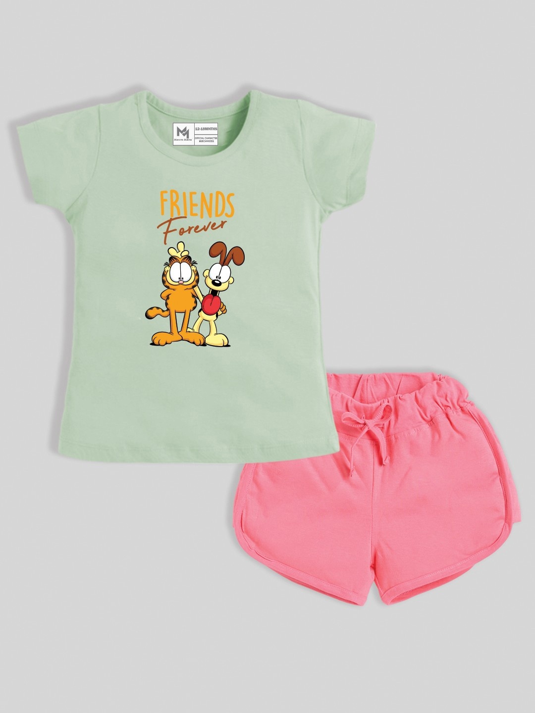 

YK X Minute Mirth Infant Girls Printed Pure Cotton Tshirt with Shorts, Green