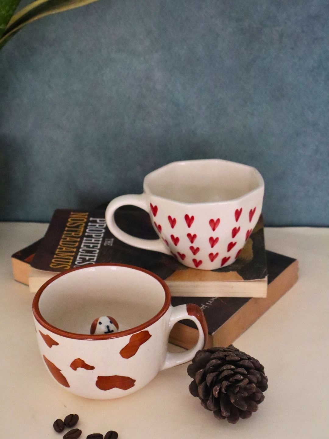 

WEAVING HOMES Red & Cream 2 Pieces Printed Ceramic Glossy Cups